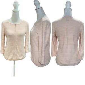 Ann Taylor Pale Pink 3/4 Sleeve Zip Front Knit Cardigan Sweater Size XS